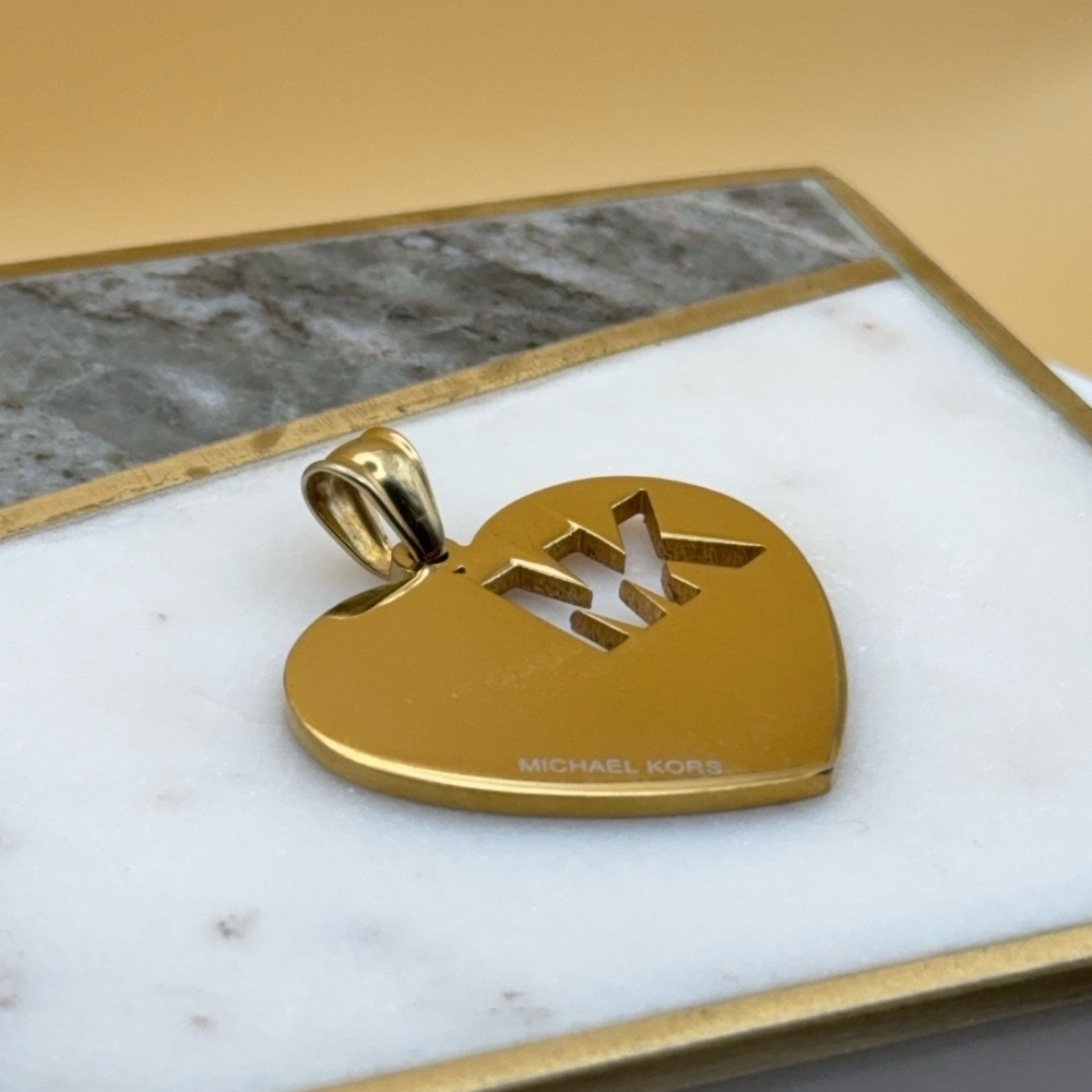 Michael Kors MK Logo Gold Tone Stainless Steel Heart Pendant 💛 - Picture 4 of 12